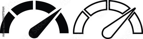 Dashboard speedometer flat and outline icon set. Performance indicator with arrows sign. Internet speed, gauge, tachometer, scale. Credit score vectors. Risk levels isolated on transparent background.