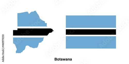 vector map and flag of Botswana on transparent background