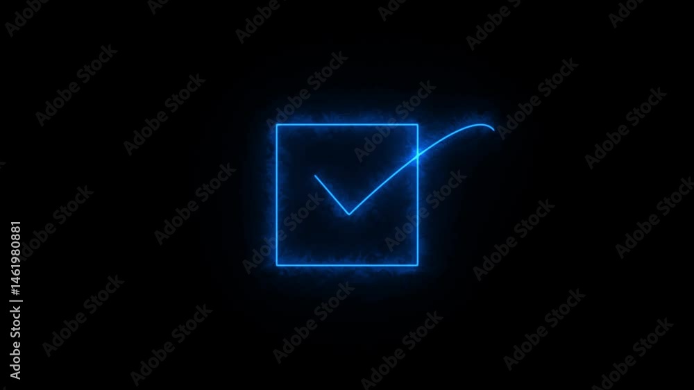 neon glowing check mark icon animation select right yes sign checkbox confirm success correct animated. neon glowing check mark icon animation select right yes sign checkbox confirm success correct animated.