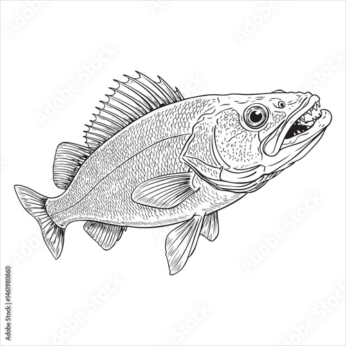 Hand Drawn Black and White Fish Sketch – Vintage Vector Style