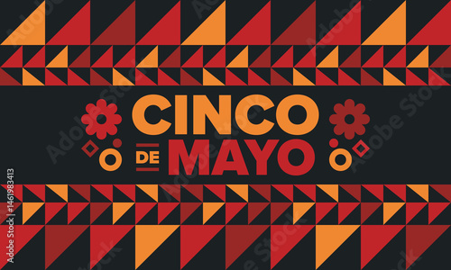 Cinco de Mayo in Mexico. Traditional mexican fiesta in May. National happy holiday with carnival, festival and parade. Latin american and spanish pattern. Illustration with sombrero. Vector poster
