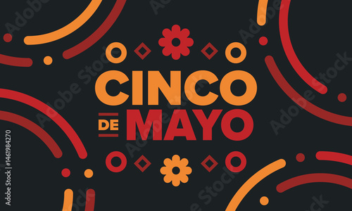 Cinco de Mayo in Mexico. Traditional mexican fiesta in May. National happy holiday with carnival, festival and parade. Latin american and spanish pattern. Illustration with sombrero. Vector poster