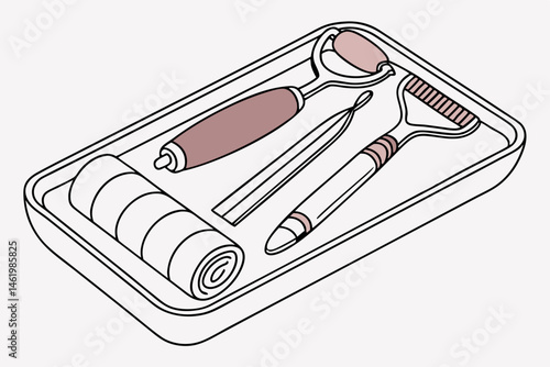 Facial treatment tools arranged in a tray  