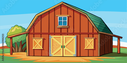 cartoon barn with wooden walls and hay.