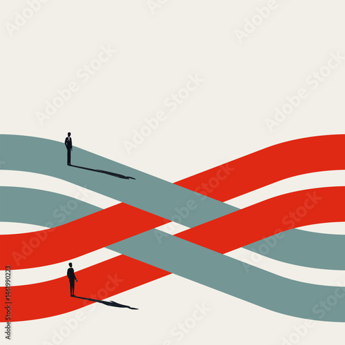 Crossing paths business vector concept. Symbol of meeting, negotiation, partnership, merger. Minimal design eps10 illustration.