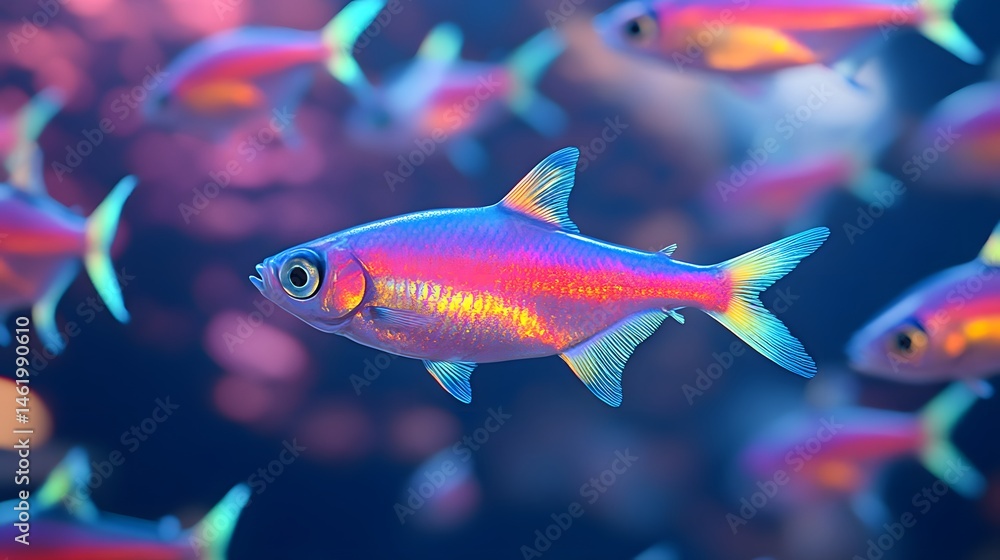 Fototapeta premium Vibrant school of fish swimming in a coral reef tank.