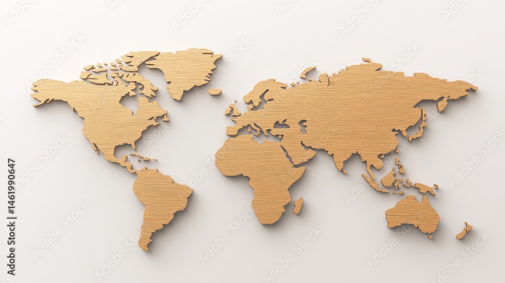 3D world map, light beige 3D world map, light beige