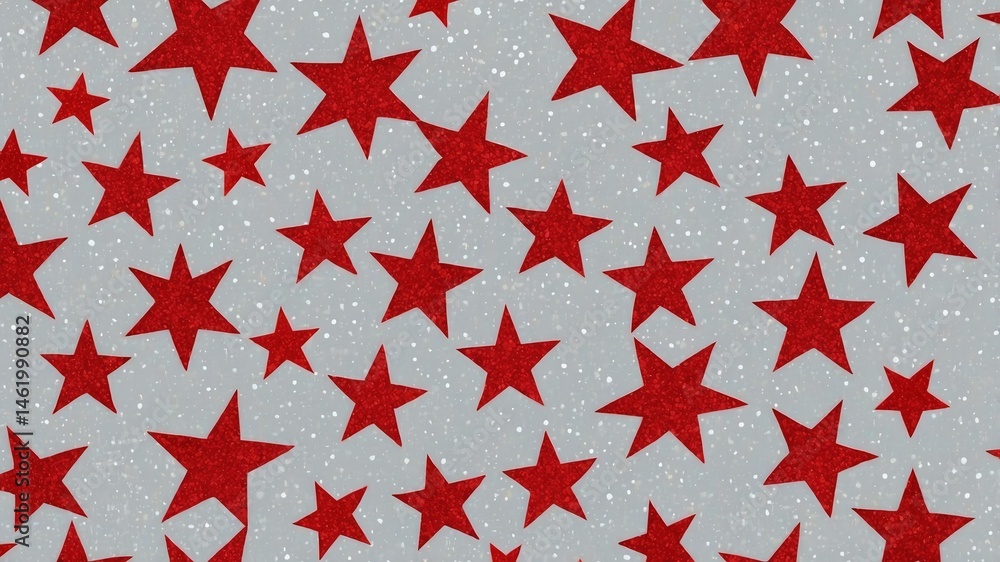 Obraz premium Seamless red stars glitter pattern on gray background