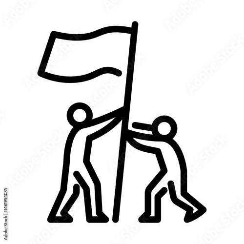 team victory outline icon. figure holding flag line art illustration.