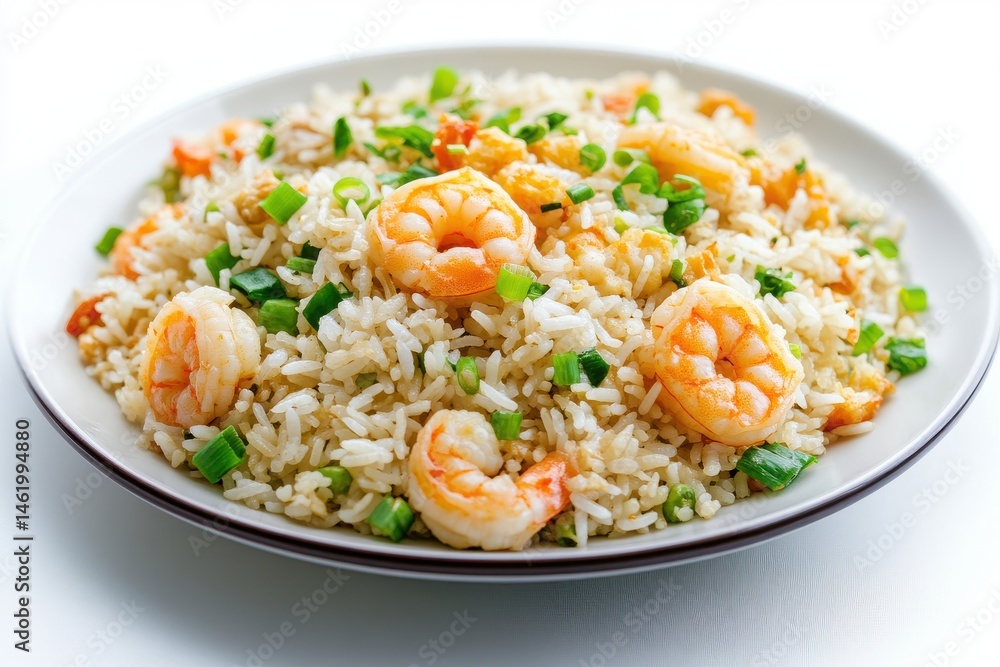 Plate of shrimp fried rice isolated on white background Plate of shrimp fried rice isolated on white background