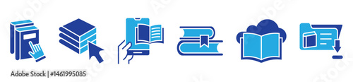 e-learning book download icon set online education digital library read journal literature signs vector illustration