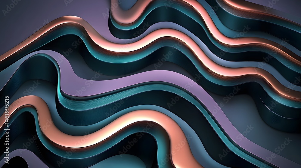 Abstract Wavy Lines Background Teal Purple Rose Gold Abstract Wavy Lines Background Teal Purple Rose Gold
