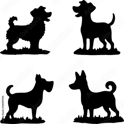Cute Dog Silhouette Collection – Sitting and Standing Poses in Grass