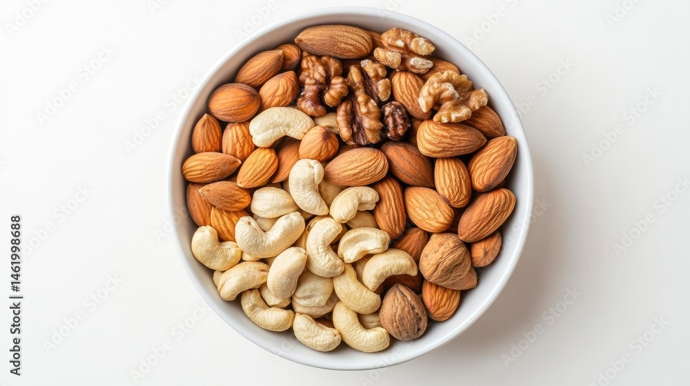 Assorted Nuts in White Bowl on Light Background for Healthy Snacking Assorted Nuts in White Bowl on Light Background for Healthy Snacking