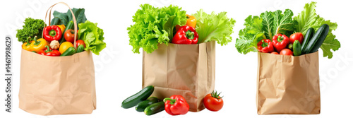 grocery bag vegetables on transparent background