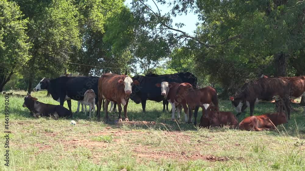 Herd of cows grazing in rural setting, traditional sustainable agriculture Herd of cows grazing in rural setting, traditional sustainable agriculture