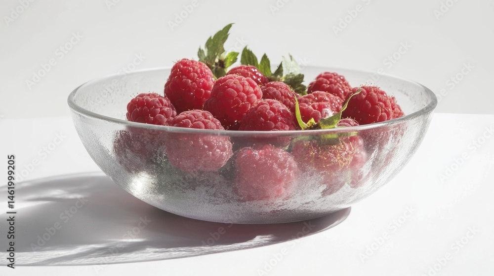 Fresh Raspberries in a Glass Bowl on a White Background Fresh Raspberries in a Glass Bowl on a White Background