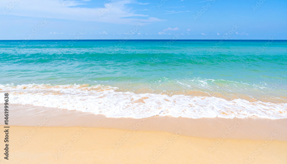 Fototapeta premium Beautiful sandy beach and soft blue ocean wave. Sea background