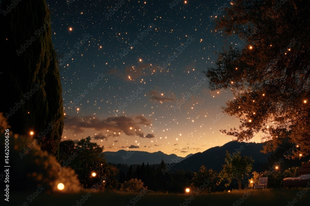 Fototapeta premium Starry night glowing trees