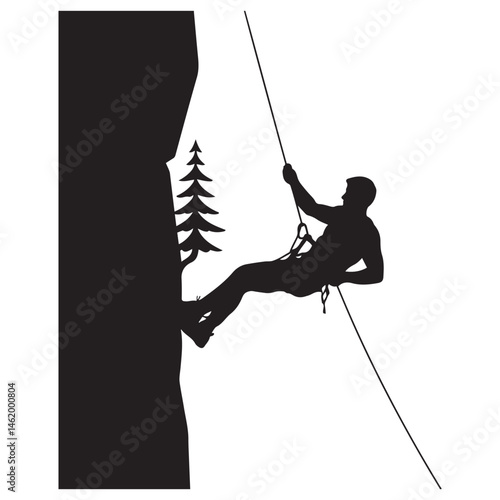 Rappelling man Vector Black silhouettes. with white background
