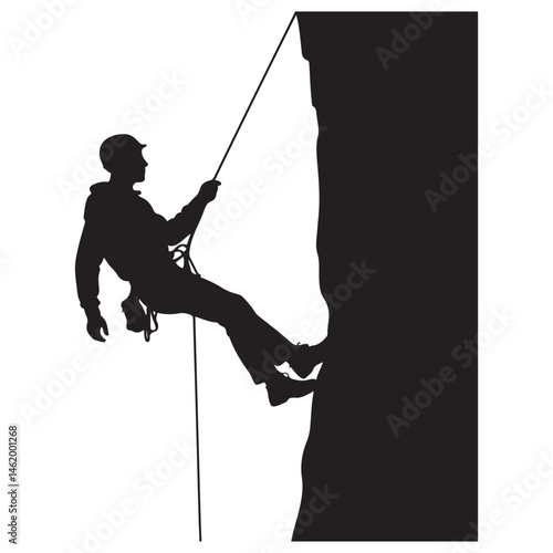 Rappelling man Vector Black silhouettes. with white background