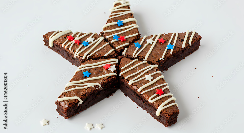 Fototapeta premium Patriotic StarShaped Brownies Recipe Decoration and 4th of July Dessert Ideas