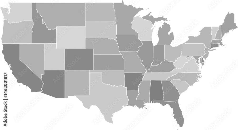 Fototapeta premium Contiguous United States vector map with state boundaries (Web Mercator projection, PPT-compatible & fully editable)