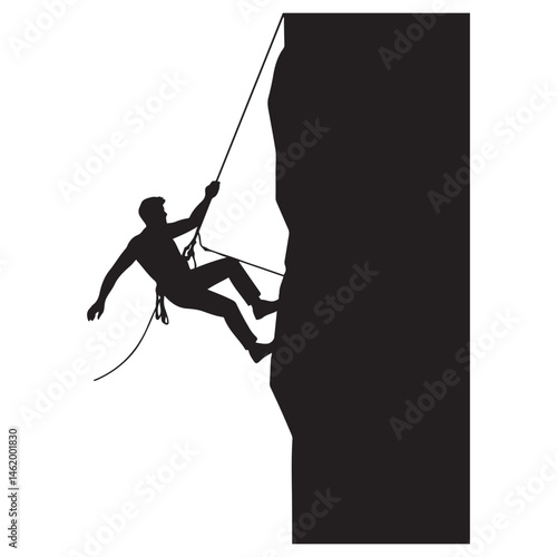 Rappelling man Vector Black silhouettes. with white background