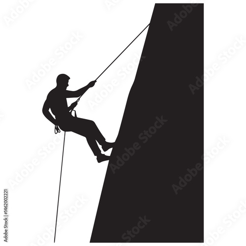Rappelling man Vector Black silhouettes. with white background
