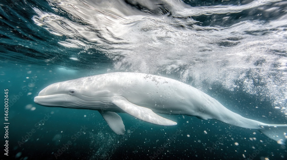 Fototapeta premium White Dolphin Swimming Underwater