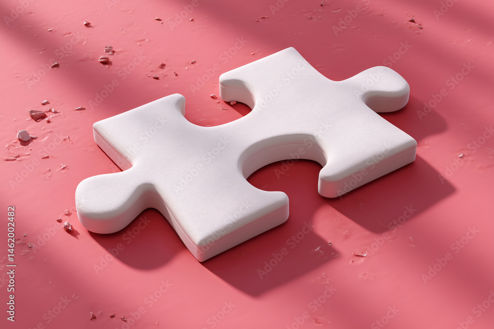 Isolated puzzle piece on a vibrant pink background, bathed in light and shadow, suggesting connection. Isolated puzzle piece on a vibrant pink background, bathed in light and shadow, suggesting connection.