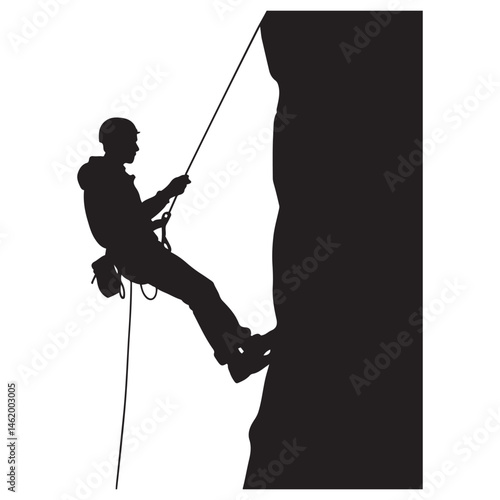 Rappelling man Vector Black silhouettes. with white background