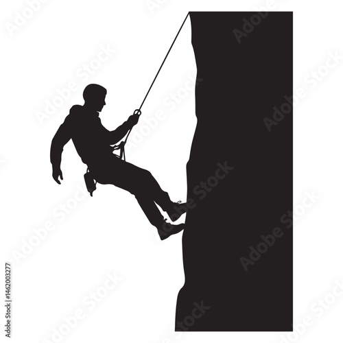 Rappelling man Vector Black silhouettes. with white background