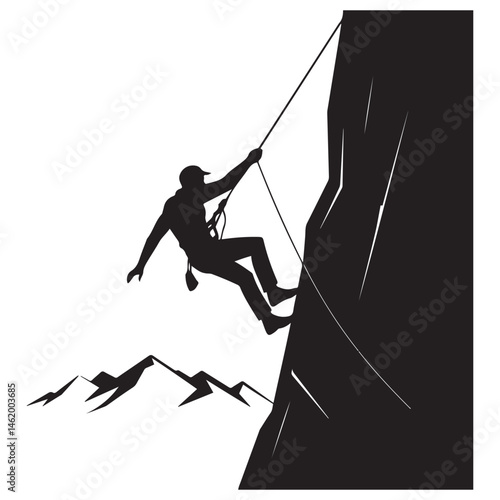 Rappelling man Vector Black silhouettes. with white background