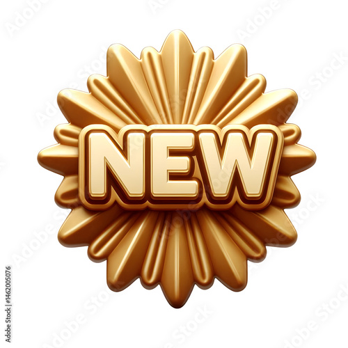 3D Golden Cartoon Plastic Style Badge Icon. For New Product launch, Promotional Announcement, Transparent png file
