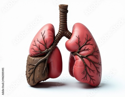 3D Render of Lungs with Tree Roots, Air Pollution Concept