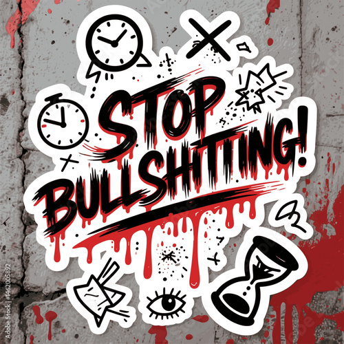 Graffiti-style sticker vector with raw brush strokes, messy doodles, and bold attitude on black background