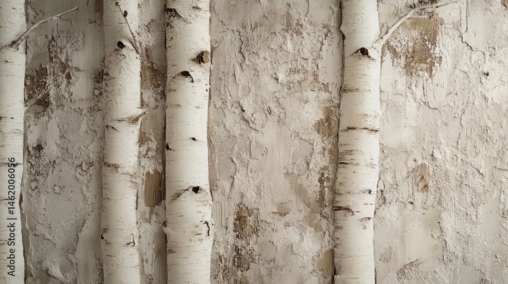 Birch Tree Trunks Against Textured Wall: A Rustic, Natural Backdrop Birch Tree Trunks Against Textured Wall: A Rustic, Natural Backdrop