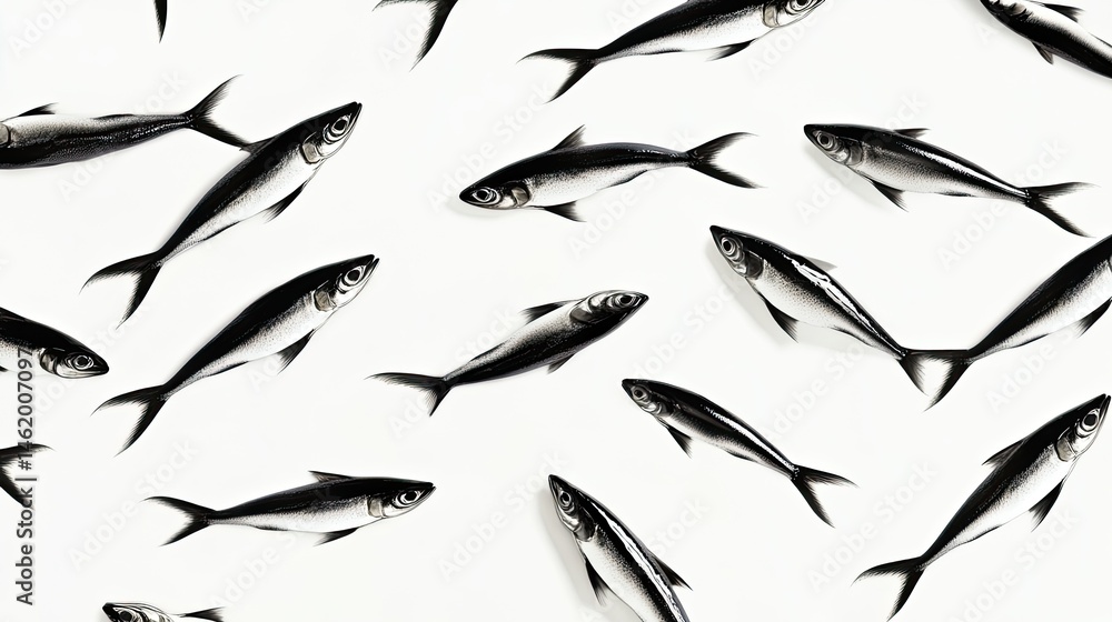 Abstract Pattern of Black and White Fish on a Light Background Abstract Pattern of Black and White Fish on a Light Background