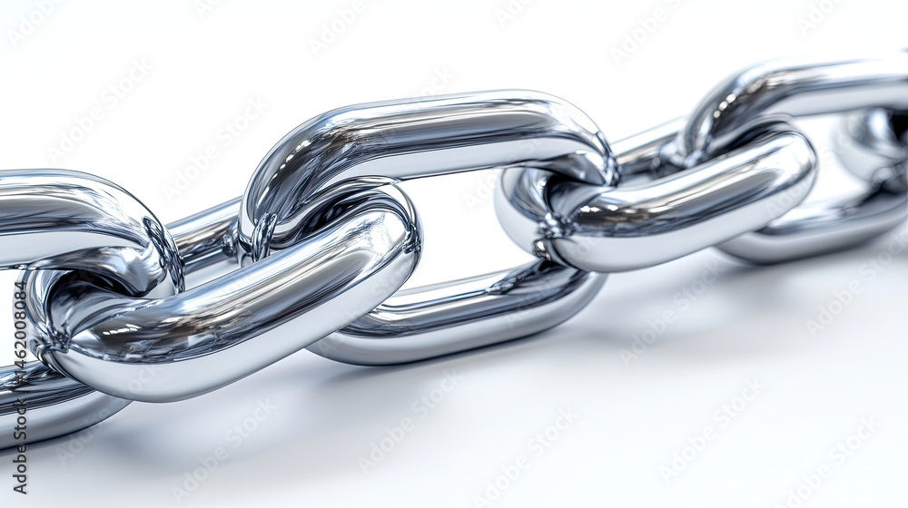 Obraz premium Close-Up View of Shiny Metal Chain Links on White Background