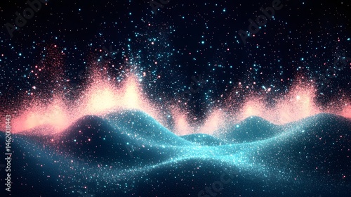 Wallpaper Mural Abstract Cosmic Landscape, Glowing Nebula Particles and Waves Torontodigital.ca