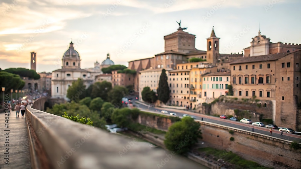 Obraz premium Blurred backgrounds and stunning details of rome’s architecture at sunset