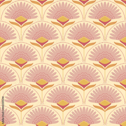 Pattern Palm Springs Mid Century Wallpaper Pink retro, Fanning-floral Fabric, texture, textile, seamless background