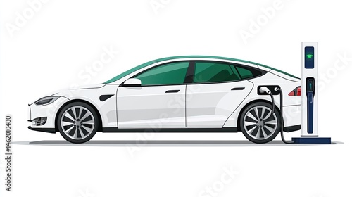 Electric Vehicle Charging Station with Modern Car in Urban Setting