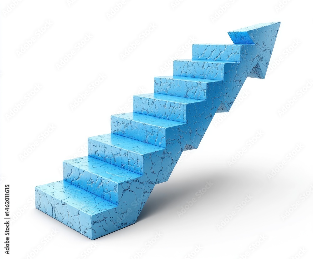 Fototapeta premium Light-blue stairway steps ascending as an upward arrow graphic.