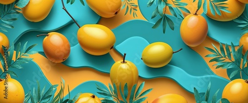 Joyful mango yellow and turquoise color abstract background