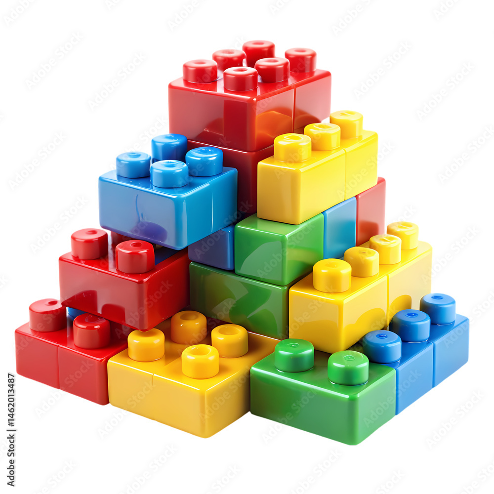 Fototapeta premium Colorful Building Blocks Fun Toys for Creative Kids isolated on transparent background