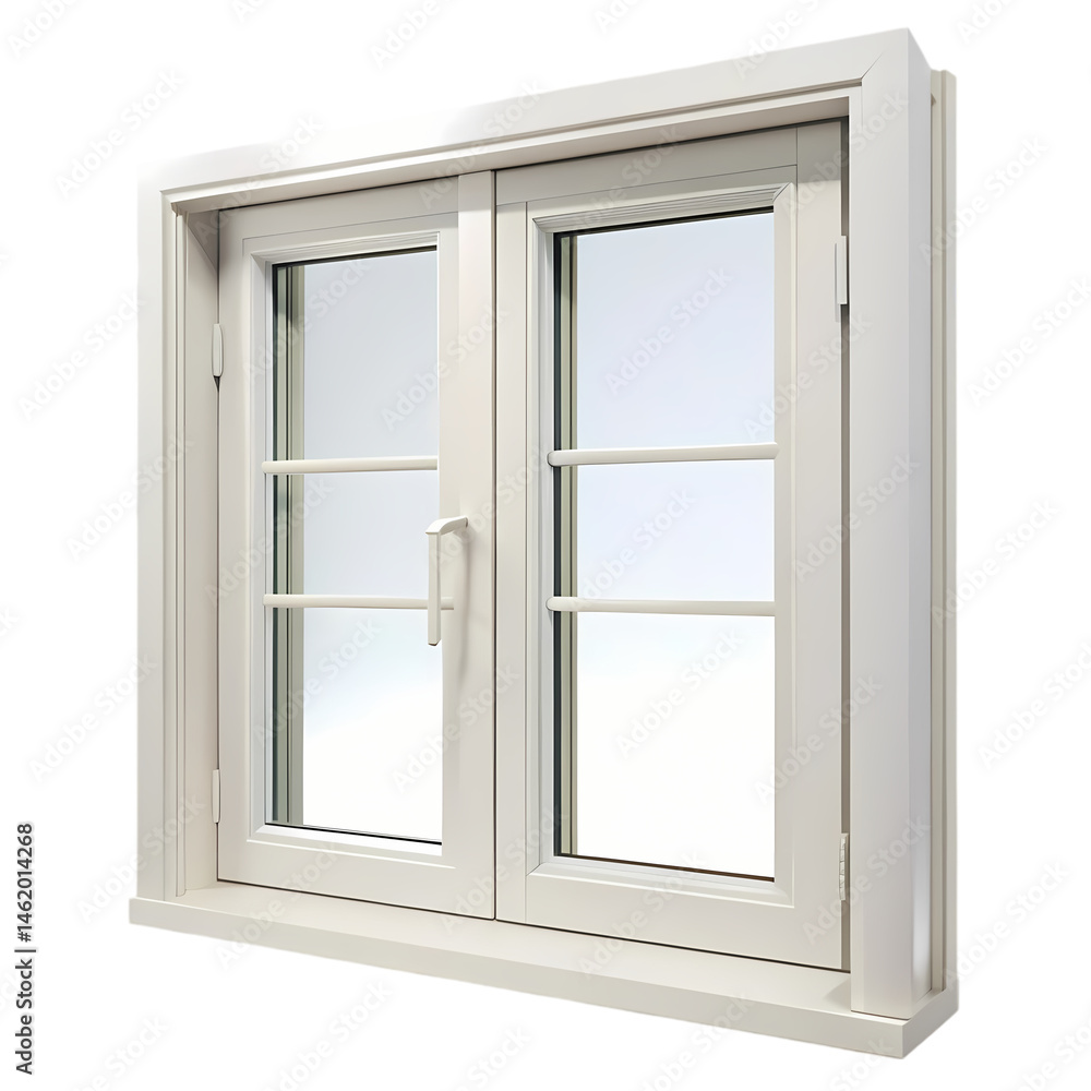 Modern DoubleHung Window with White Frame isolated on transparent background Modern DoubleHung Window with White Frame isolated on transparent background