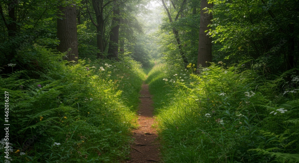 Obraz premium Sunlight Path Through Lush Forest (1)