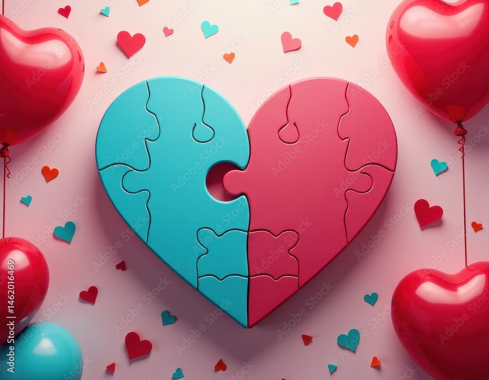 Two Hearts Puzzle - Valentine's Day Concept